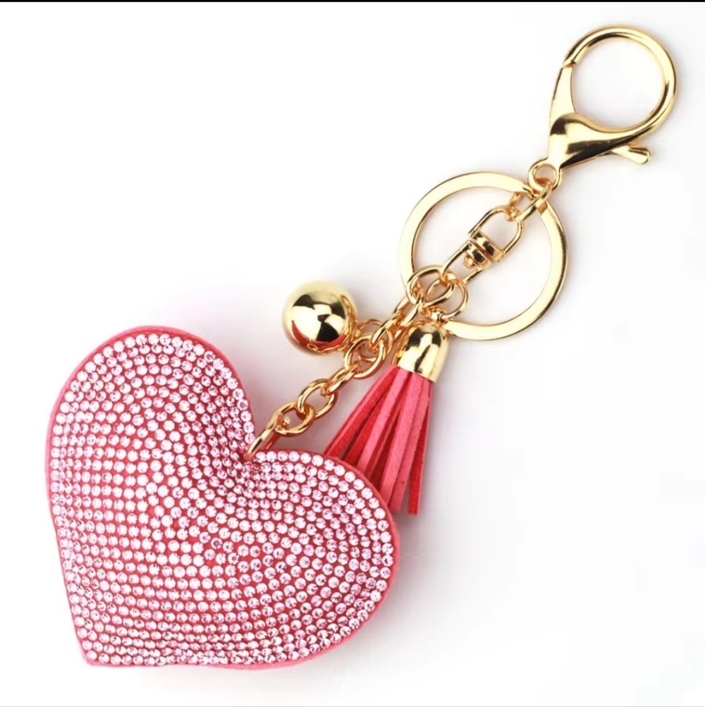 Pink Heart Crystal Keychain with Tassel